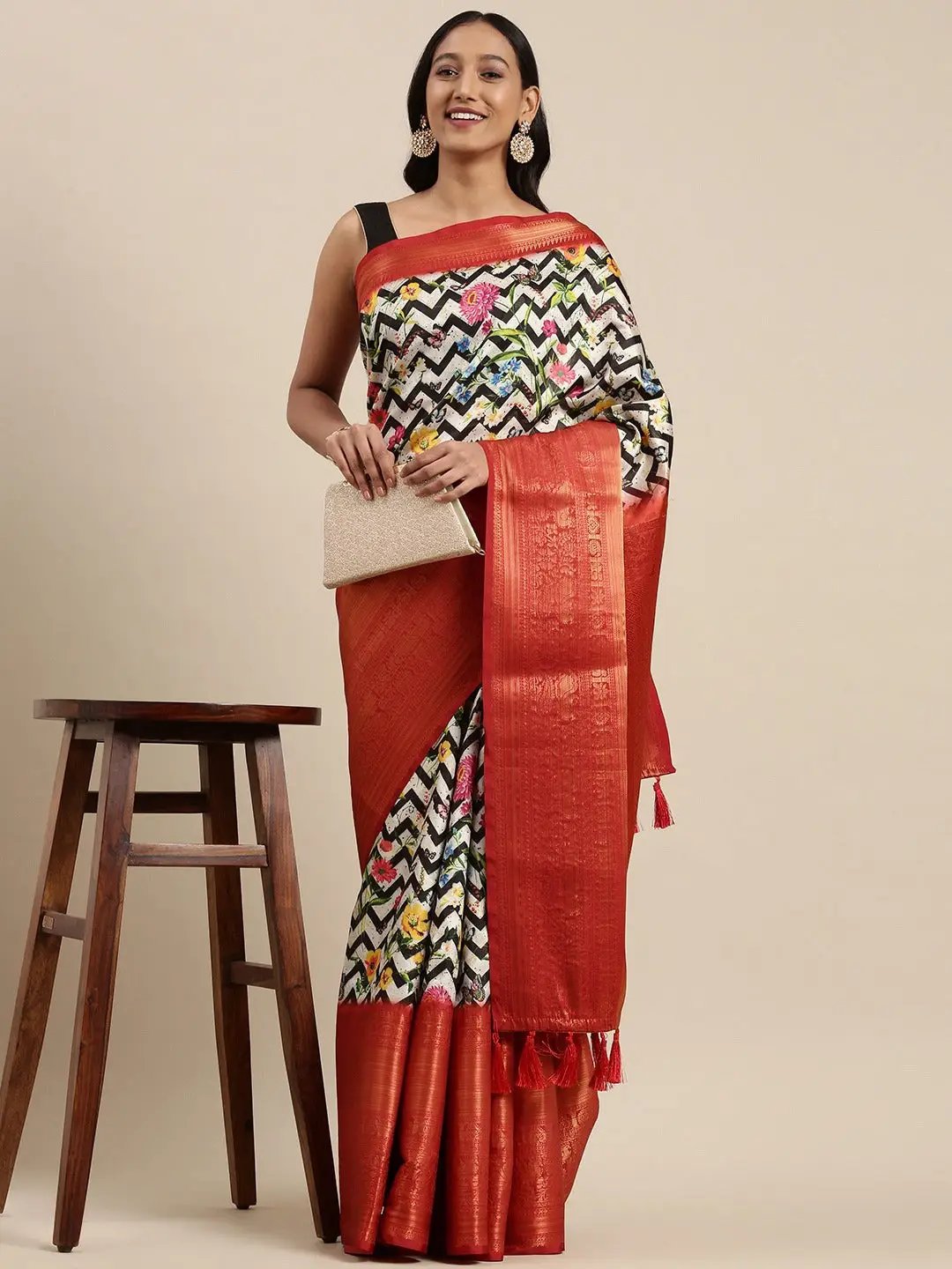 Digital Kalamkari Print Pattu Banarasi Silk Saree