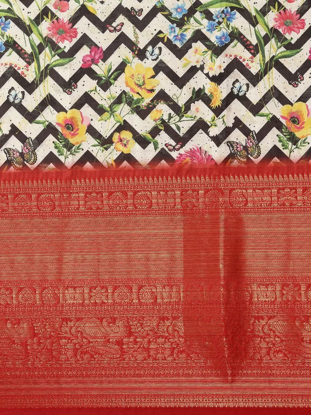 Digital Kalamkari Print Pattu Banarasi Silk Saree