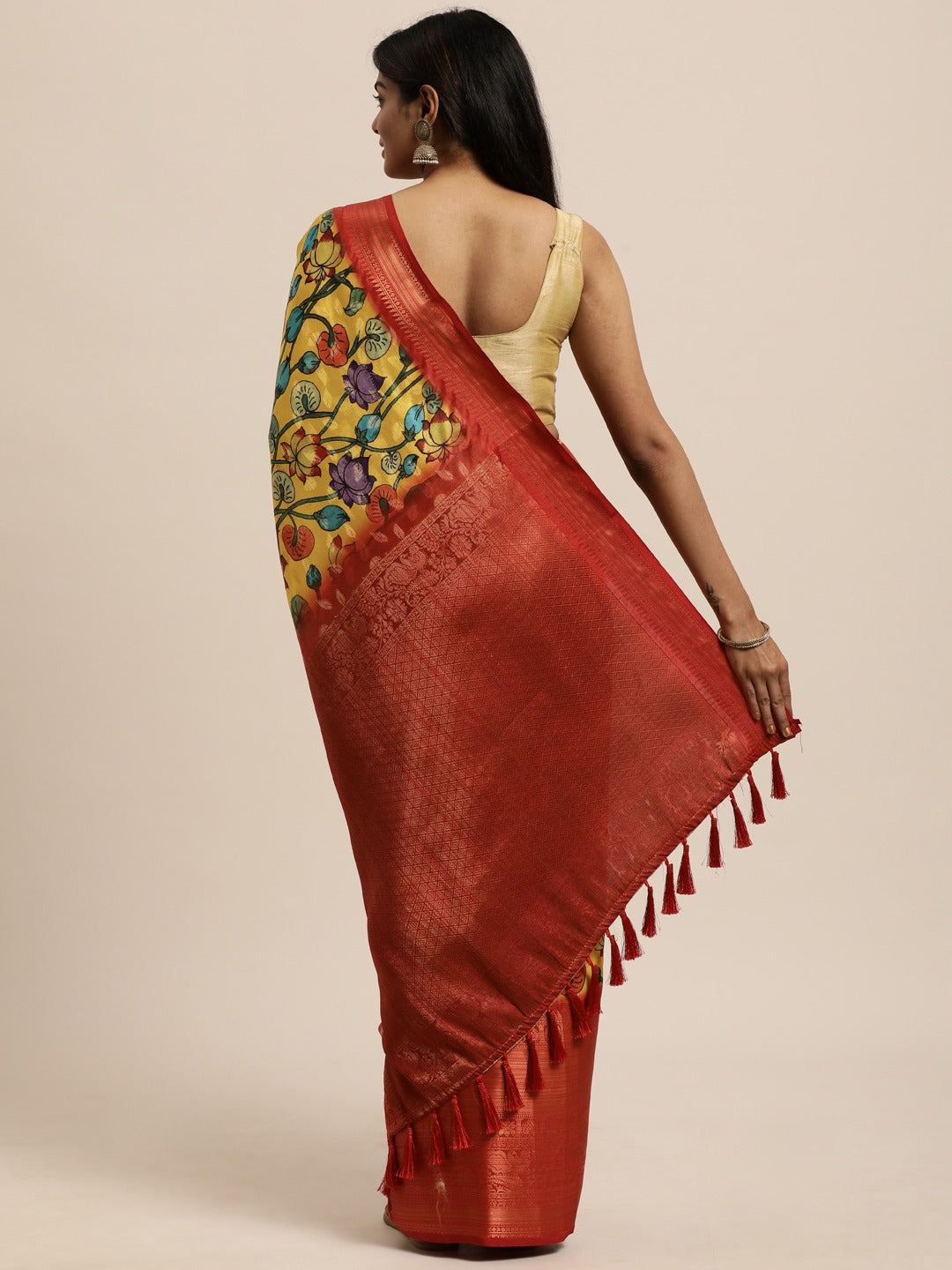Exclusive Kalamkari Zari Work Silk Blend Kanjivaram Saree