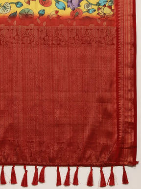Exclusive Kalamkari Zari Work Silk Blend Kanjivaram Saree