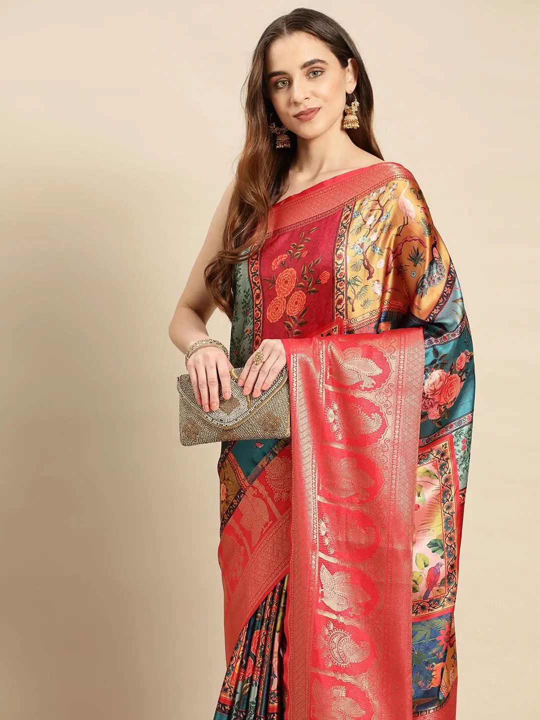 Soft Satin Kanchi Border Kalamkari Saree