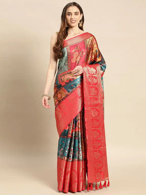 Soft Satin Kanchi Border Kalamkari Saree