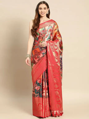 Soft Satin Kanchi Border Kalamkari Saree