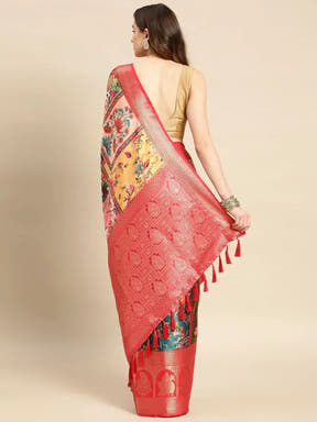 Soft Satin Kanchi Border Kalamkari Saree