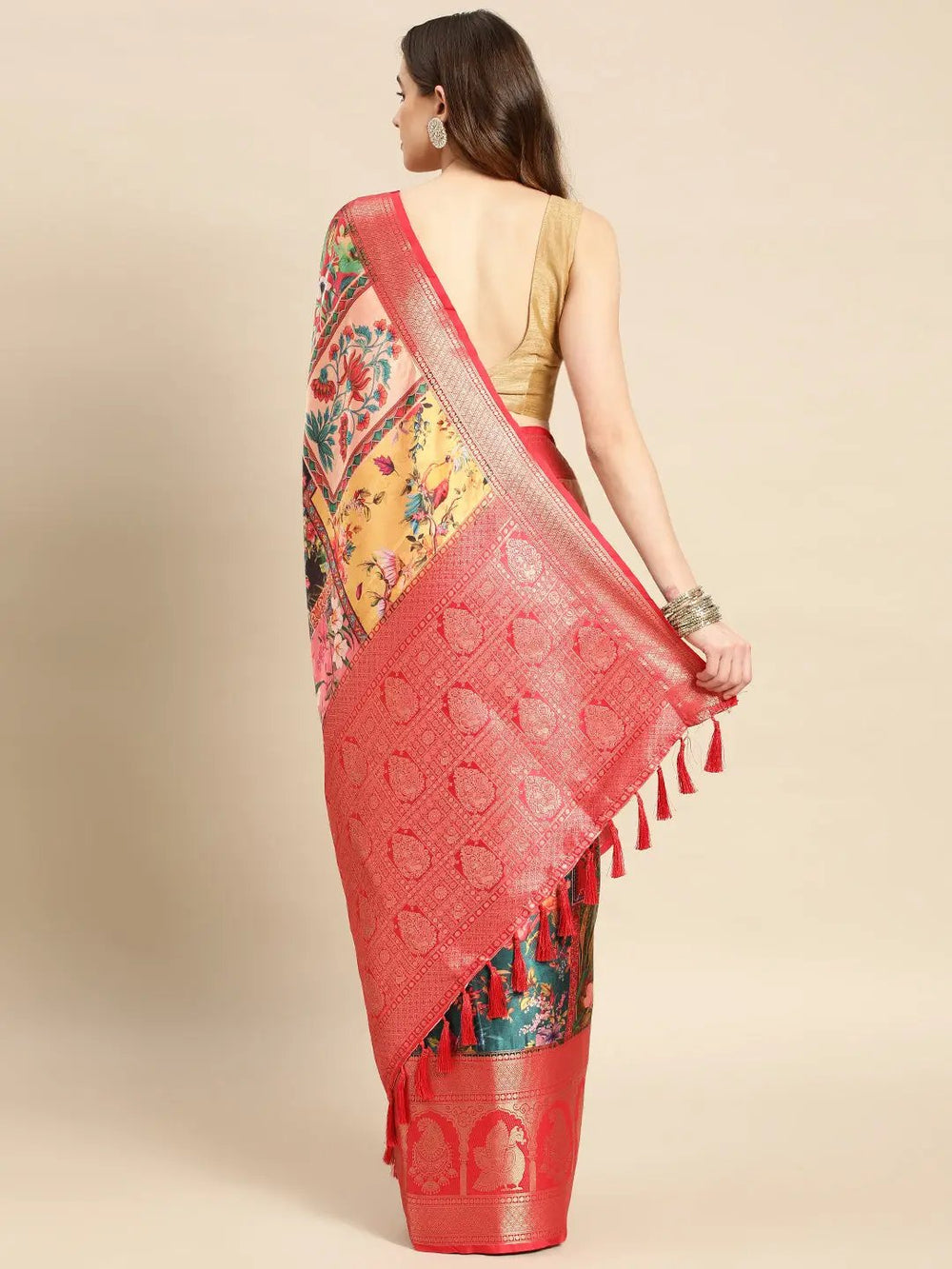 Soft Satin Kanchi Border Kalamkari Saree