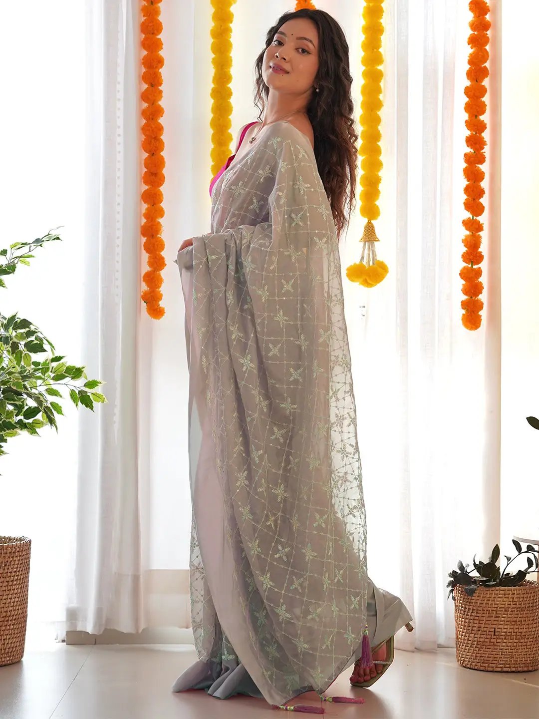 Vastranand Stylish Satin Georgette Saree with Embroidery 
