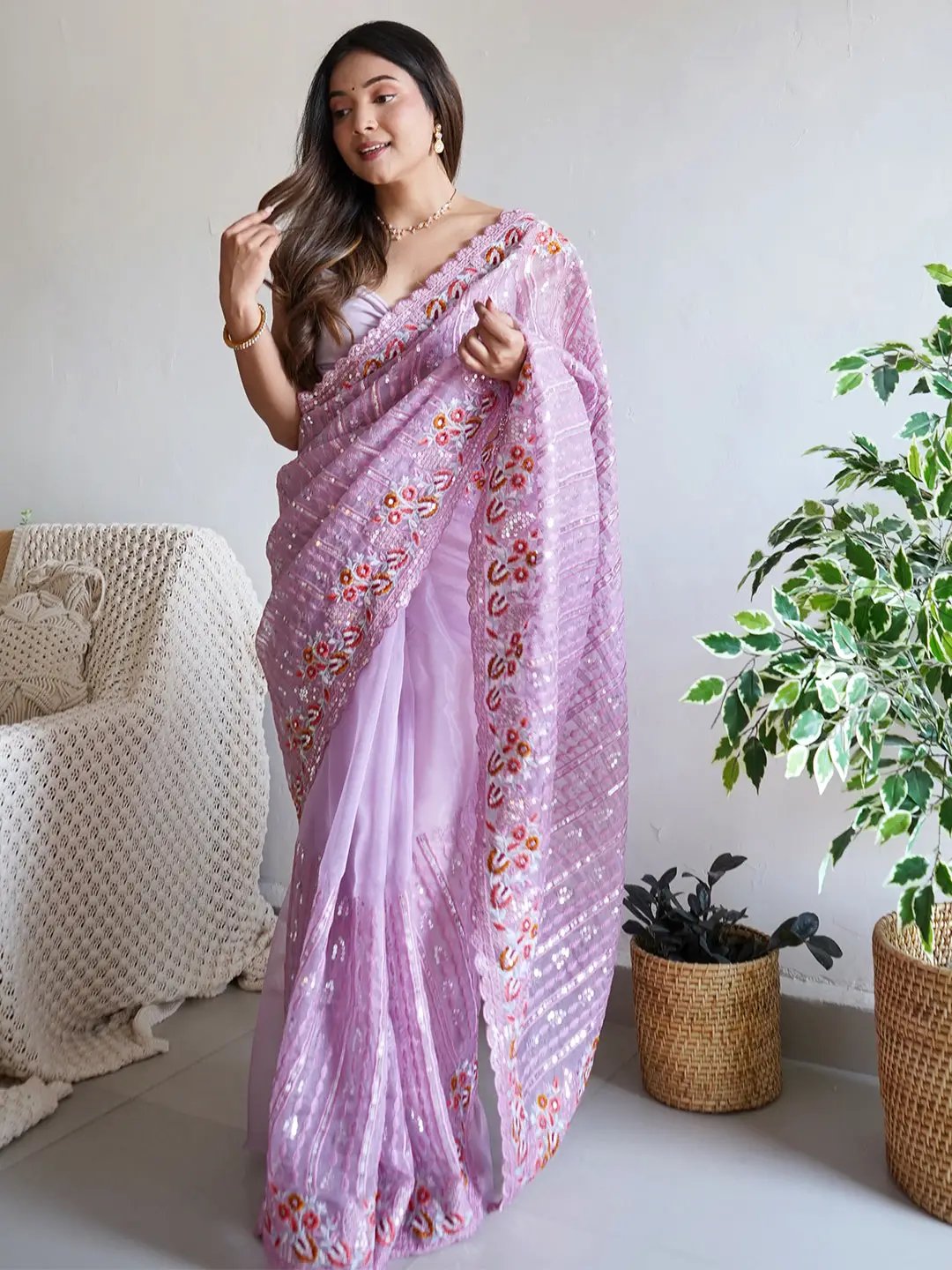 Exclusive Organza Silk Saree with delicate Embroidery Work