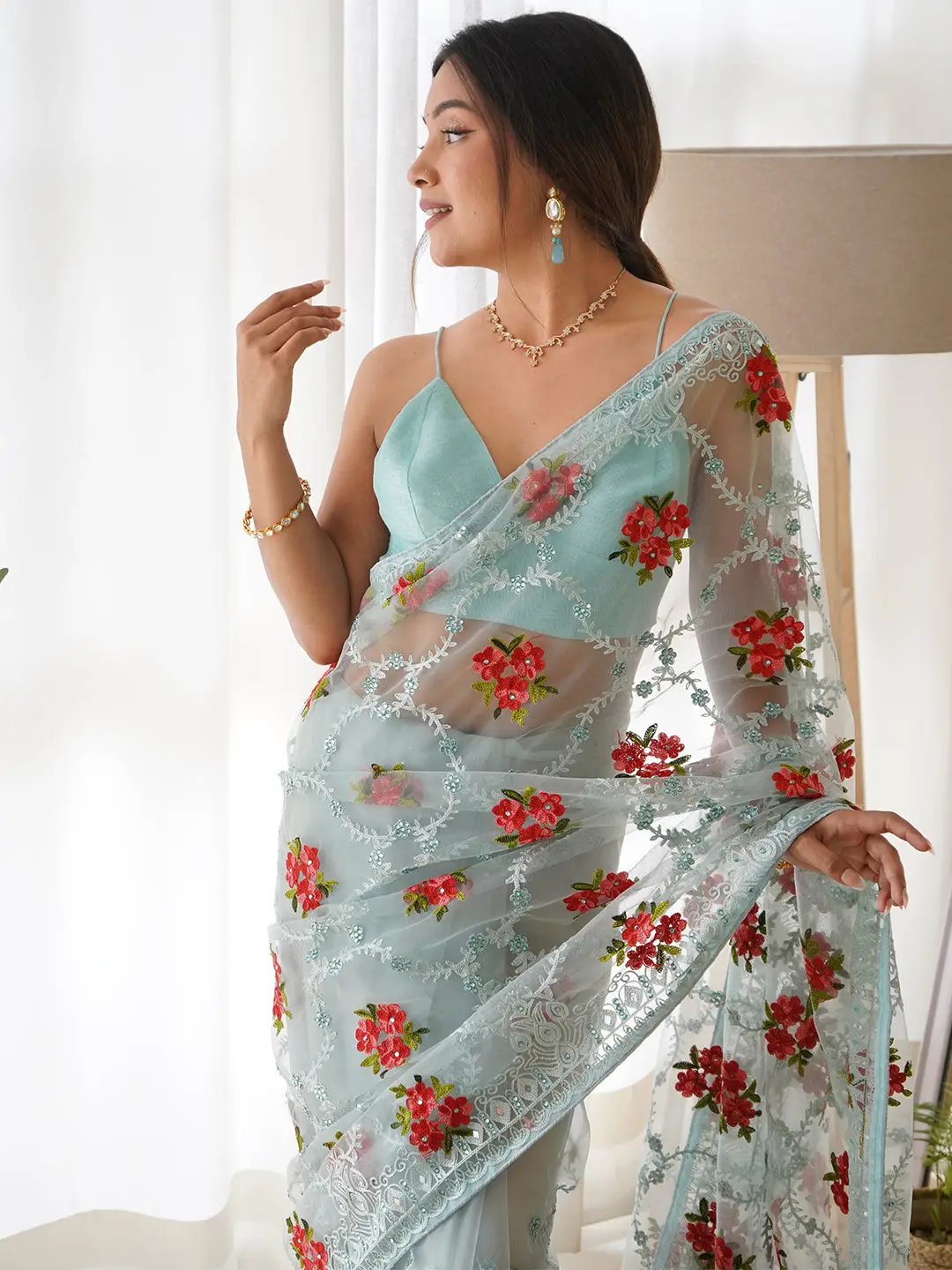  Latest Butterfly Net Embroidery Stone Work Saree
