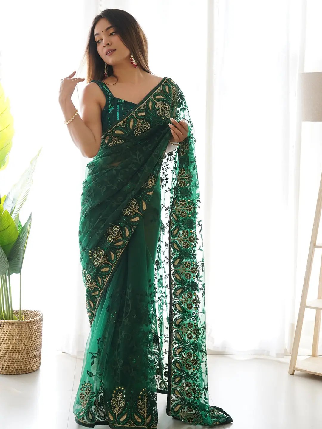  Embroidery And Stone Work Saree
