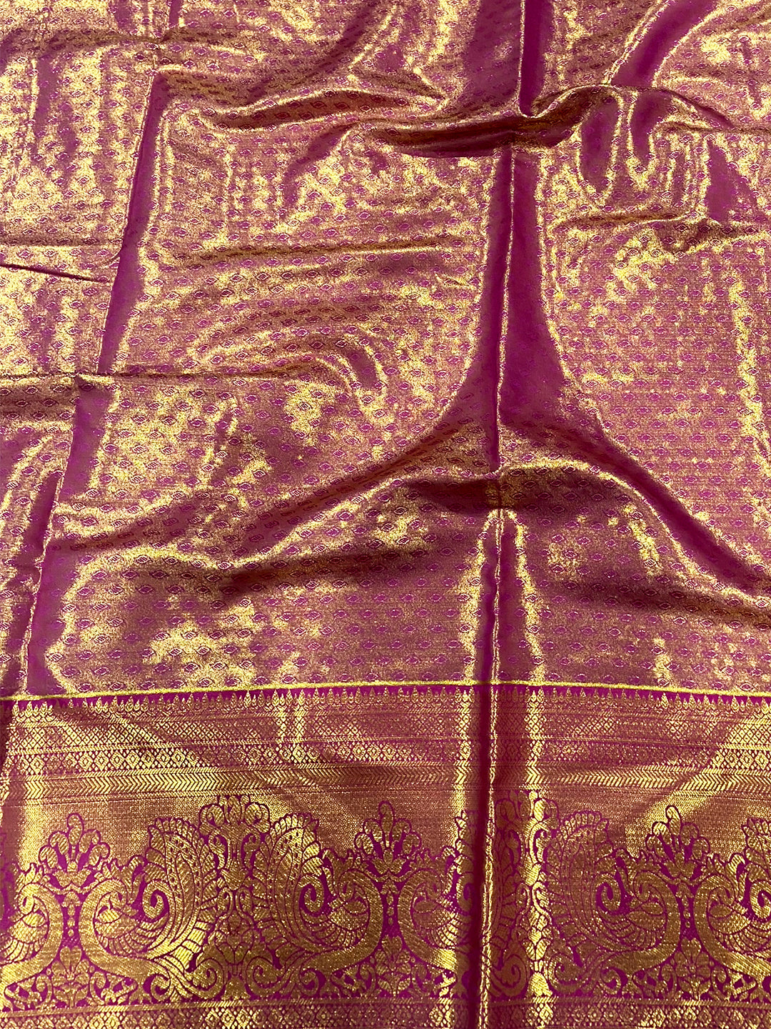 Purple Dharmavaram Gold Birds Print Saree