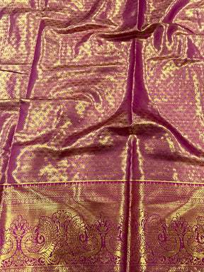 Purple Dharmavaram Gold Birds Print Saree