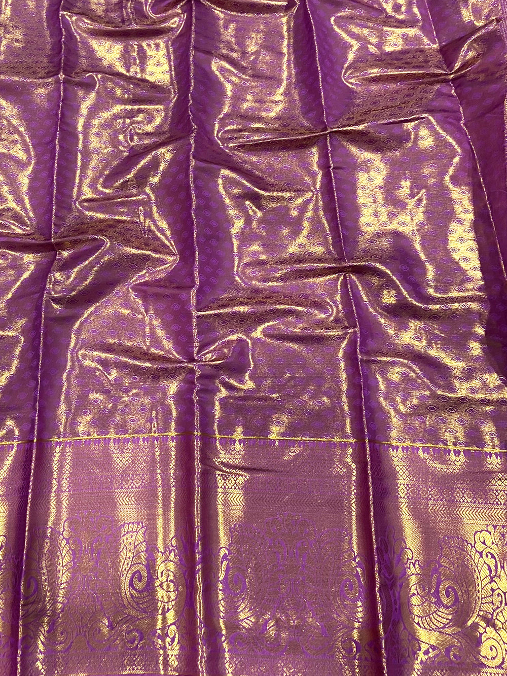 Beige Dharmavaram Gold Birds Print Saree