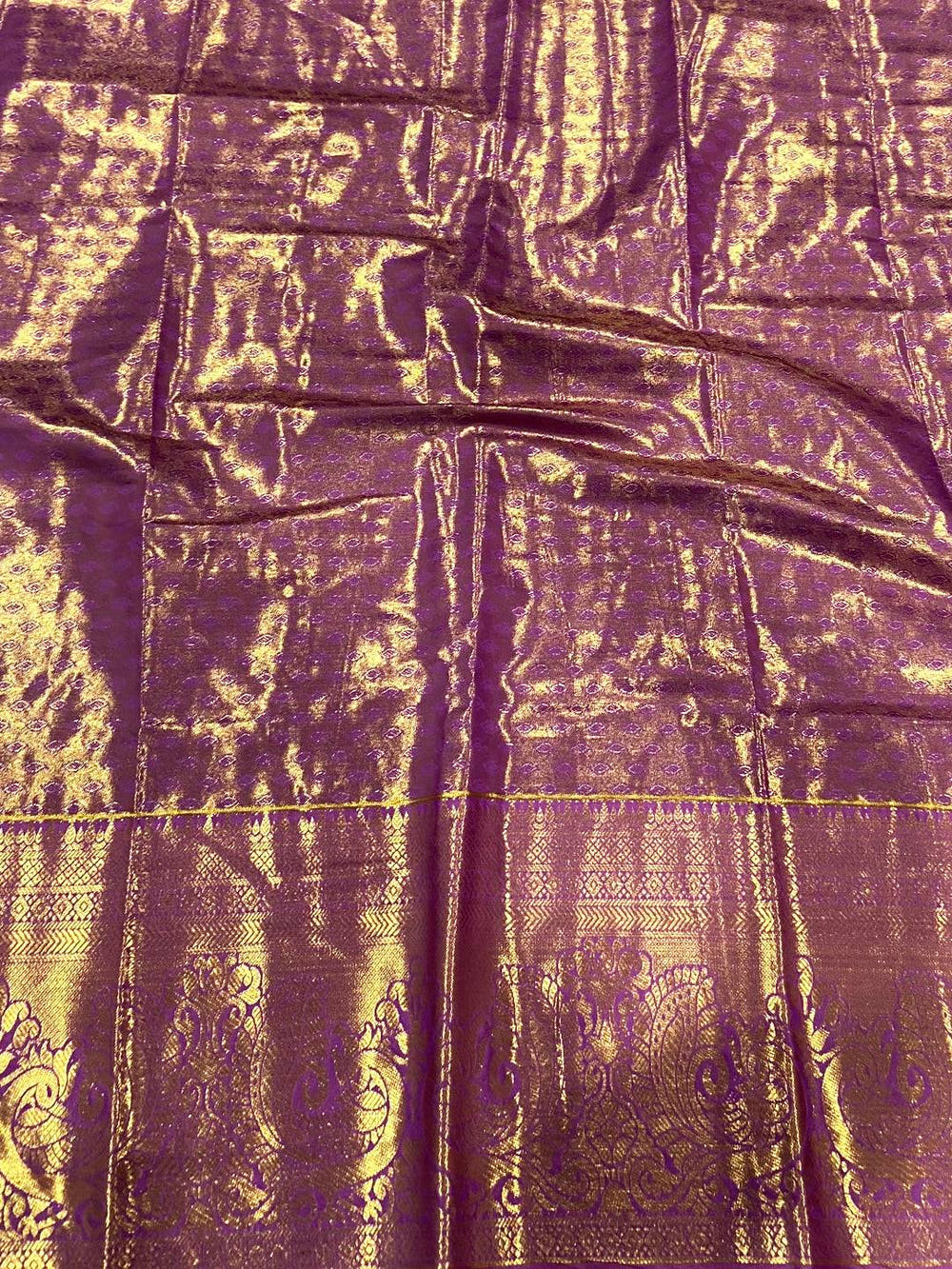 Beige Dharmavaram Gold Birds Print Saree