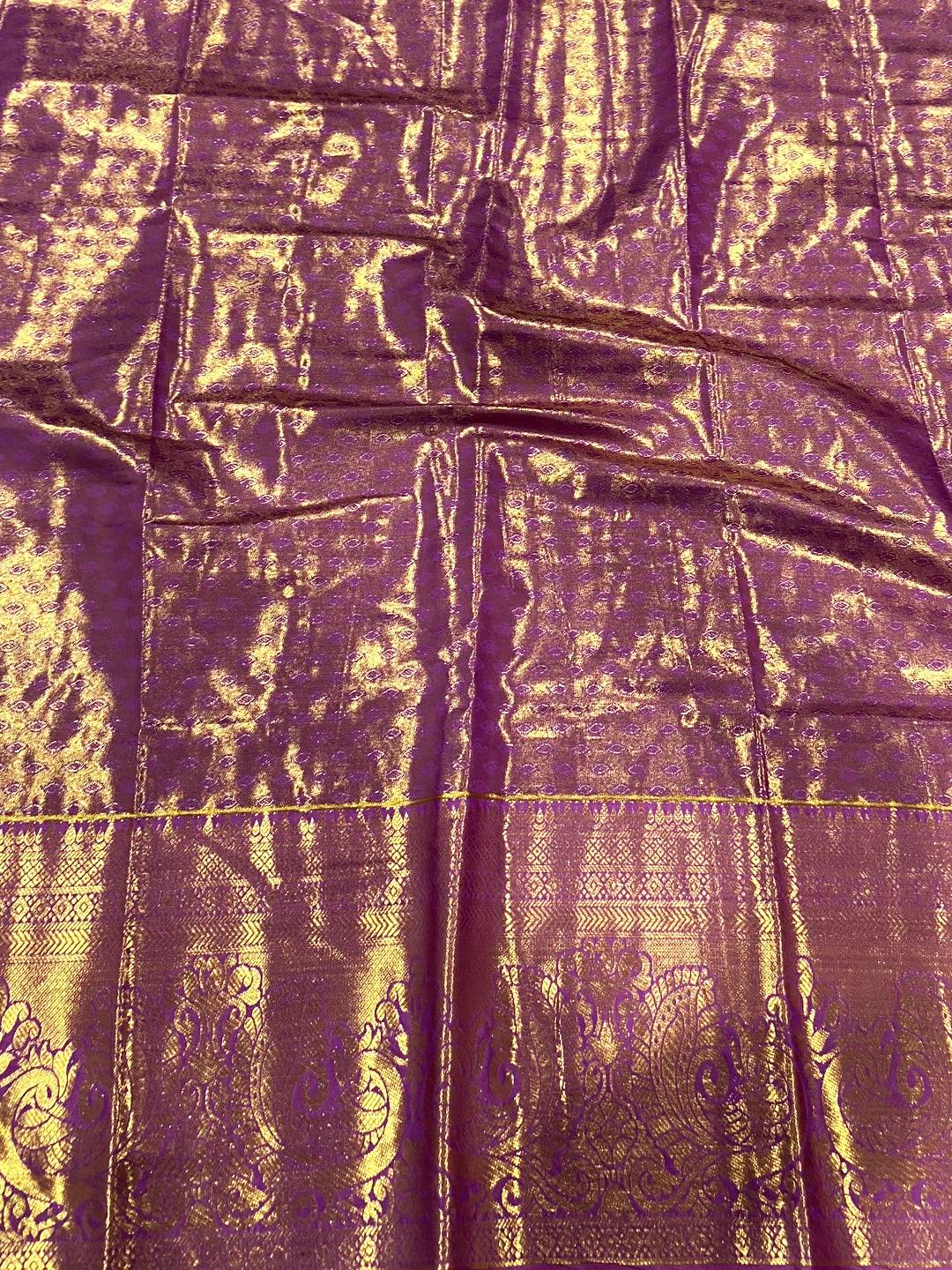 Beige Dharmavaram Gold Birds Print Saree