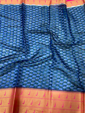 Pink Floral Paithani Kora Silk Saree
