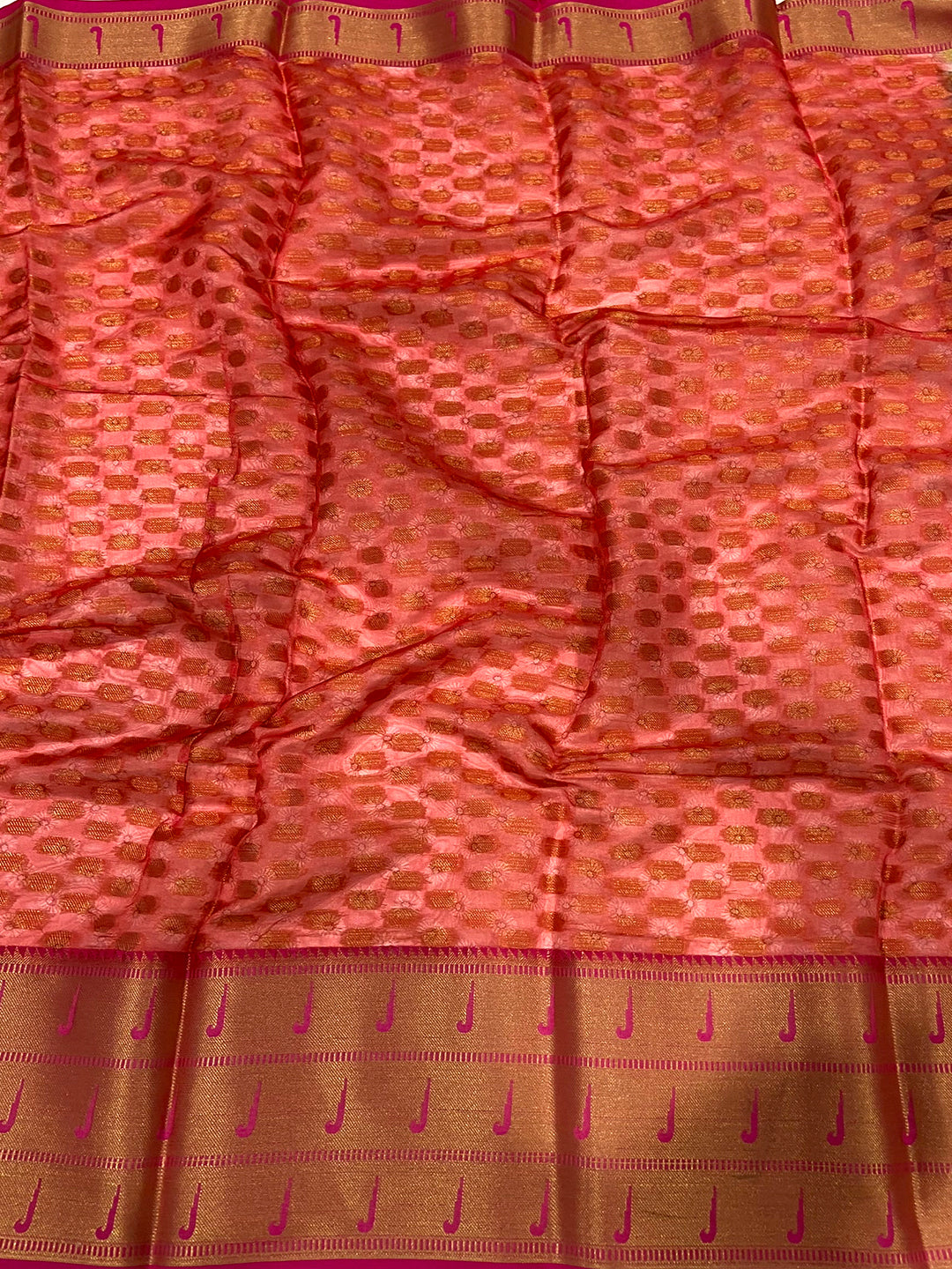 Tan Floral Paithani Kora Silk Saree