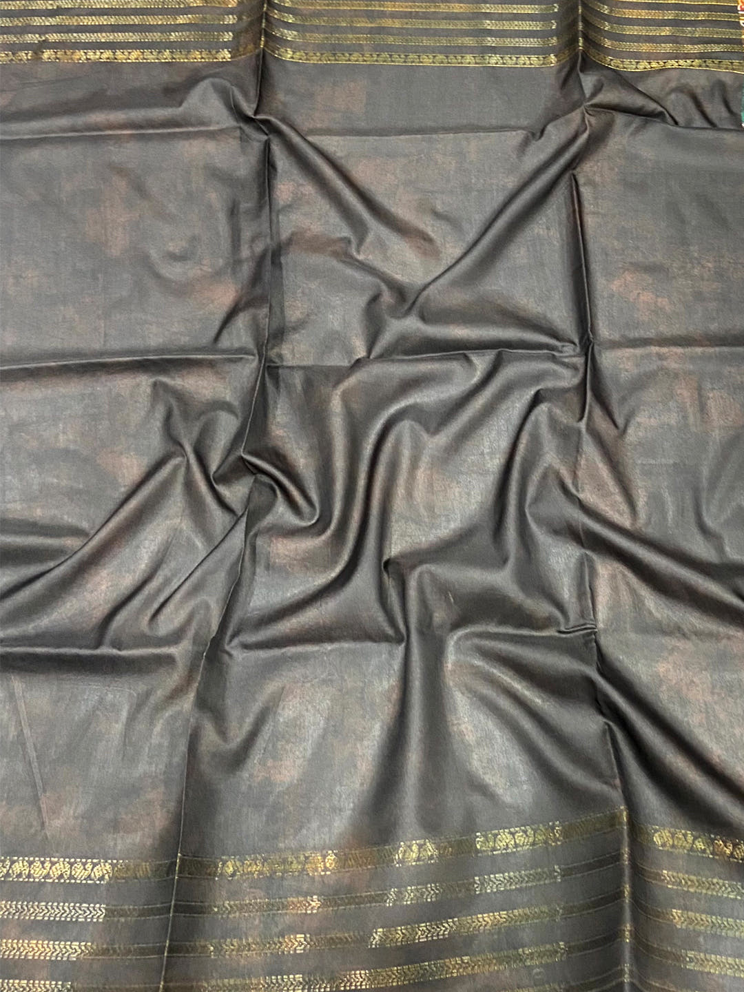 Dark Green Soft Silk Fish Kalamkari Saree