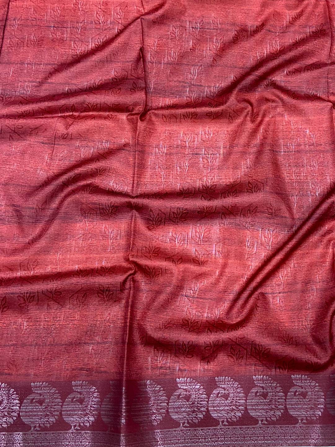 Ochre Digital Print Soft Dola Silk Saree