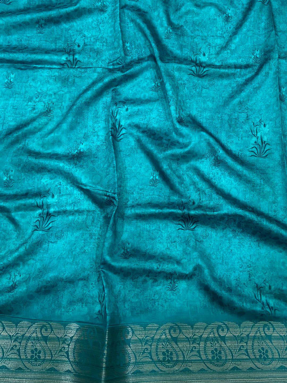 Light Cream Digital Print Soft Dola Silk Saree