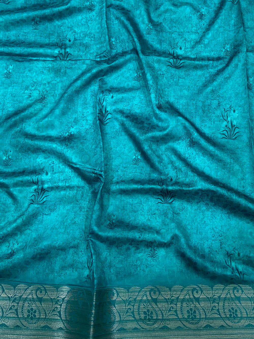 Light Cream Digital Print Soft Dola Silk Saree