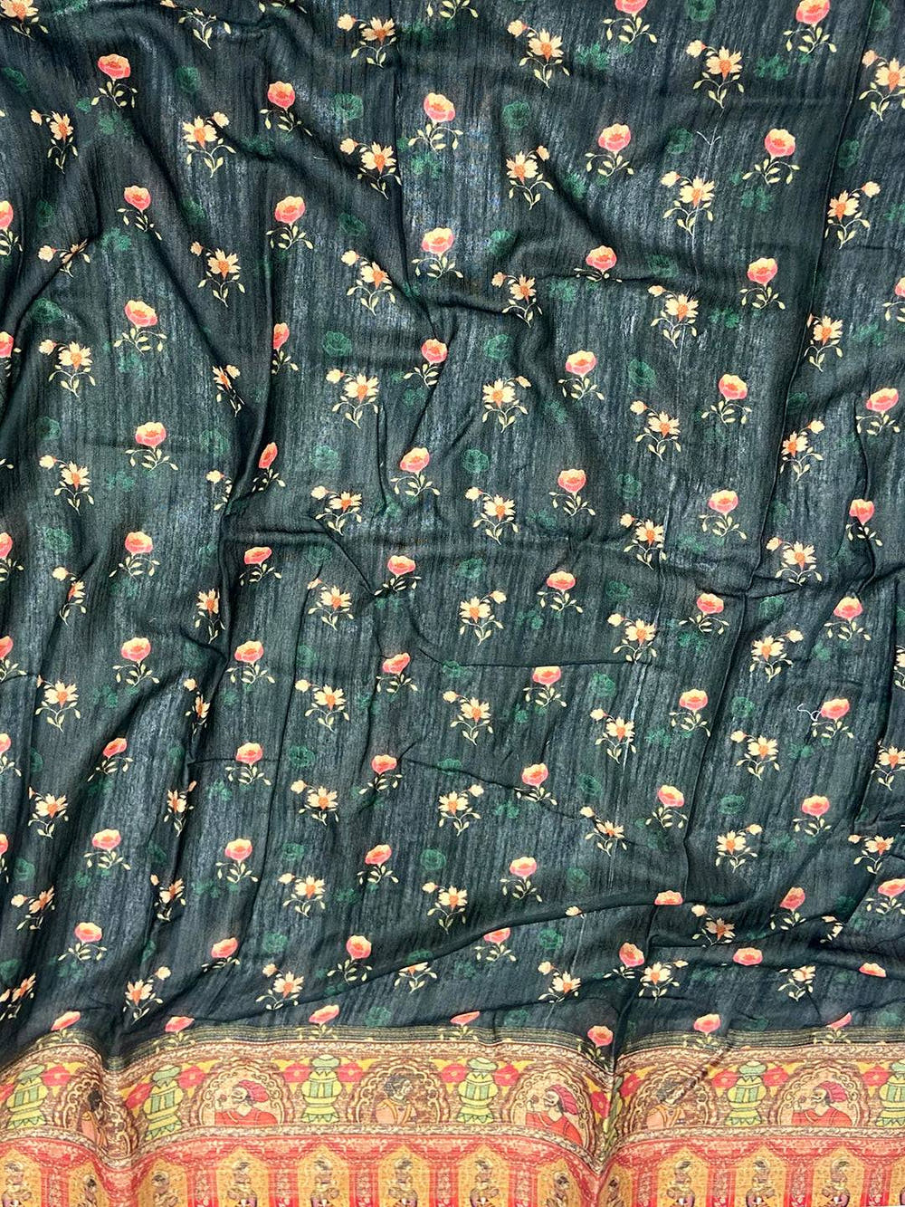Black Aari Pashmina Print Linen Saree