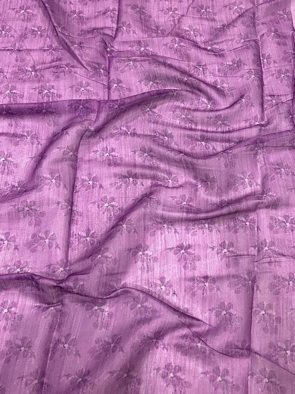 Purple Linen Chanderi Floral Print Saree

