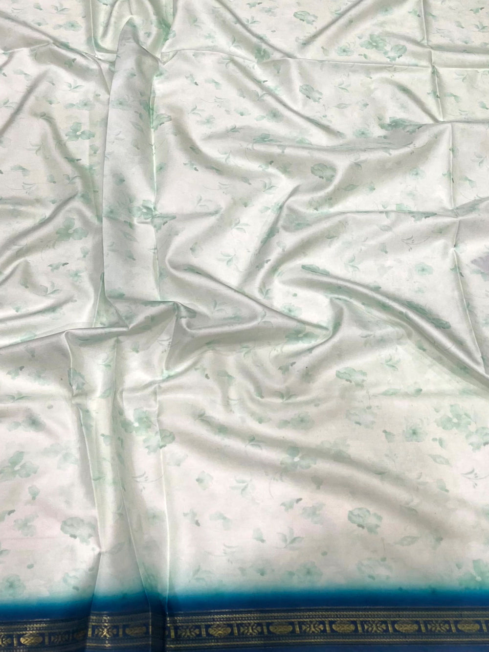 Aqua Floral Digital Print Silk Saree