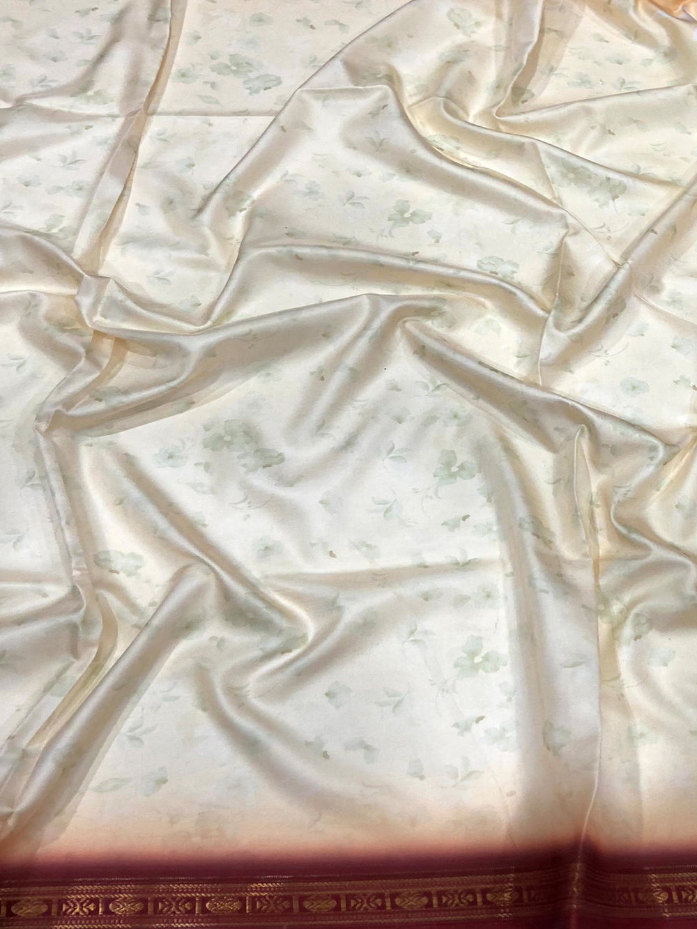 Peach Floral Digital Print Silk Saree