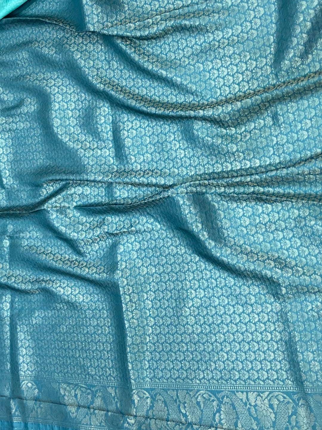 Denim Blue Kanjivaram Silk Digital Print Saree

