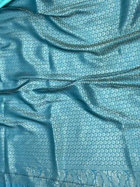 Denim Blue Kanjivaram Silk Digital Print Saree

