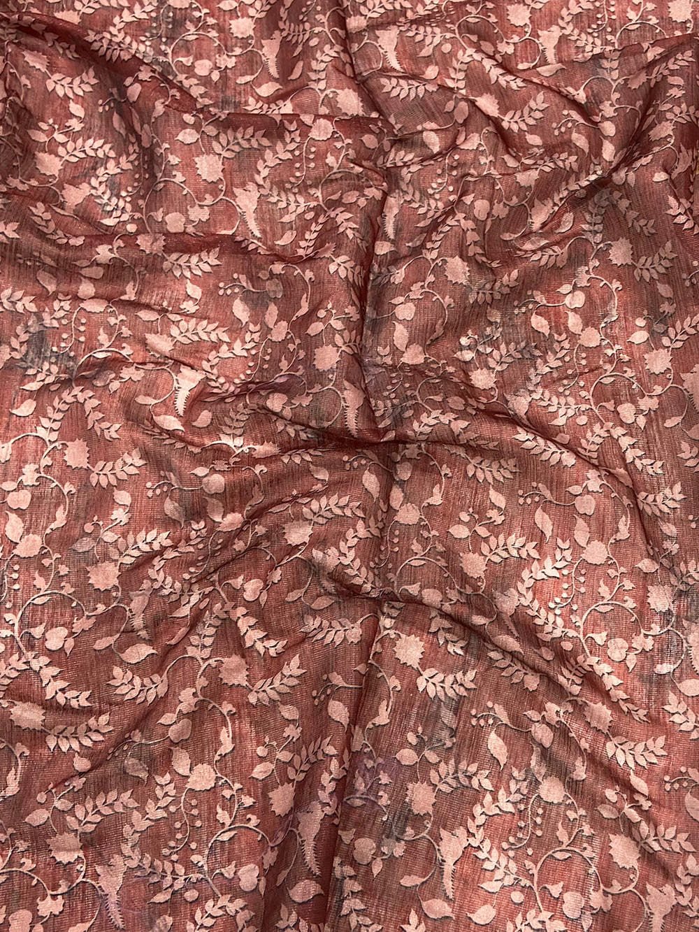 Red Kalamkari Block Print Chanderi Saree