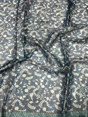 Navy Kalamkari Block Print Chanderi Saree