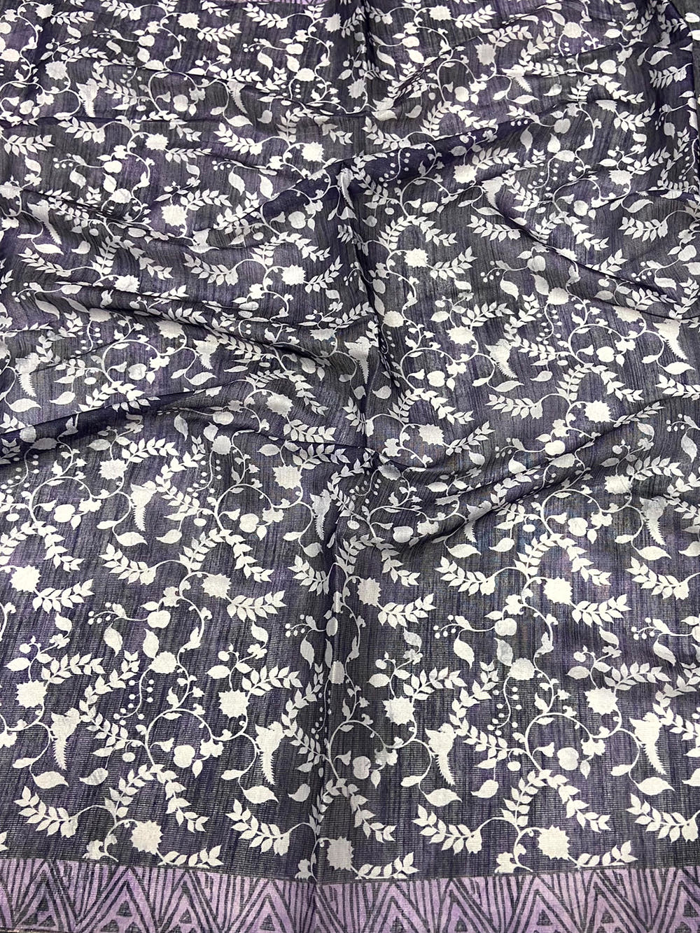 Purple Kalamkari Block Print Chanderi Saree