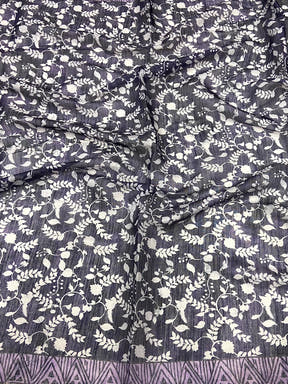 Purple Kalamkari Block Print Chanderi Saree