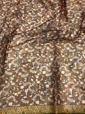 Mustard Kalamkari Block Print Chanderi Saree