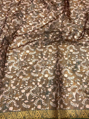 Mustard Kalamkari Block Print Chanderi Saree