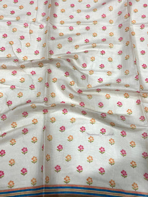 Floral Breeze Blue Chanderi Saree