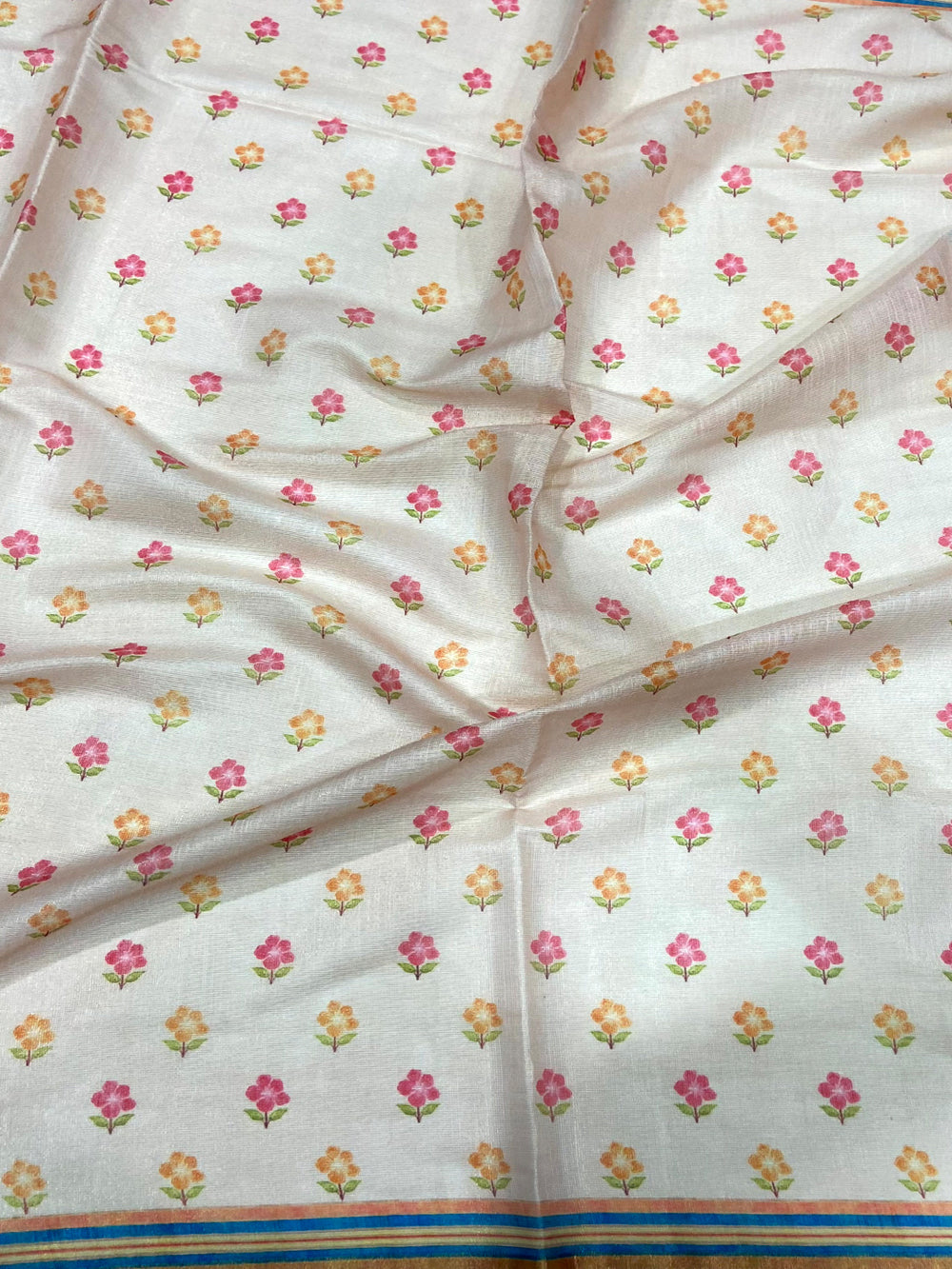 Floral Blush Pink Chanderi Saree