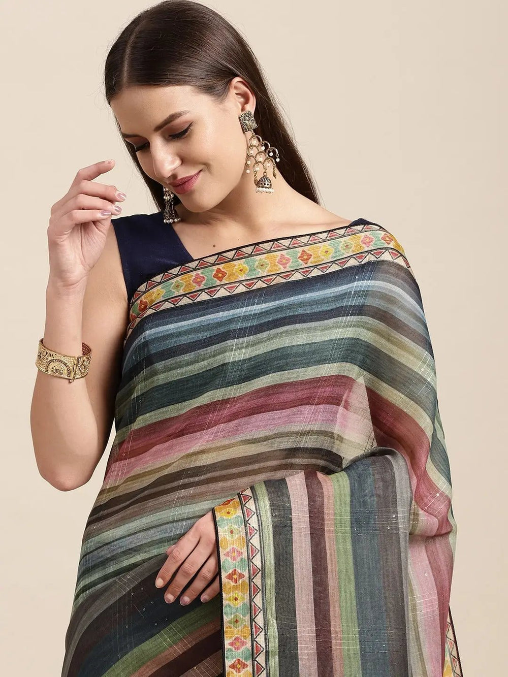 Soft Linen Kalamkari Block Print Sarees