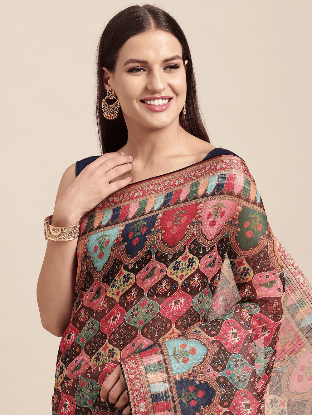 Soft Linen Kalamkari Block Print Sarees Vastranand 