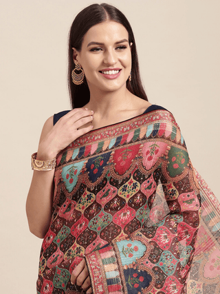 Soft Linen Kalamkari Block Print Sarees Vastranand 