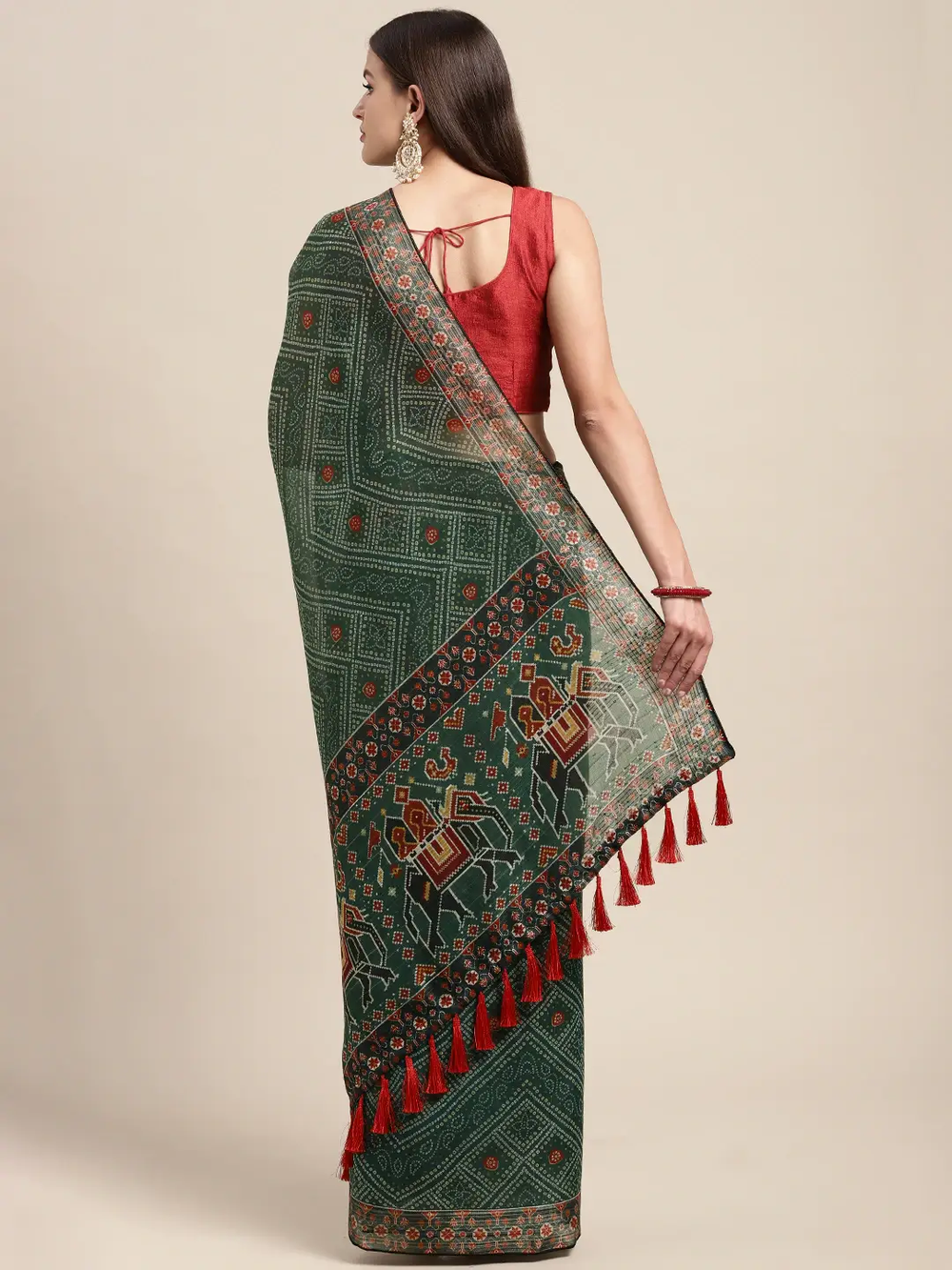 Soft Linen Kalamkari Block Print Sarees