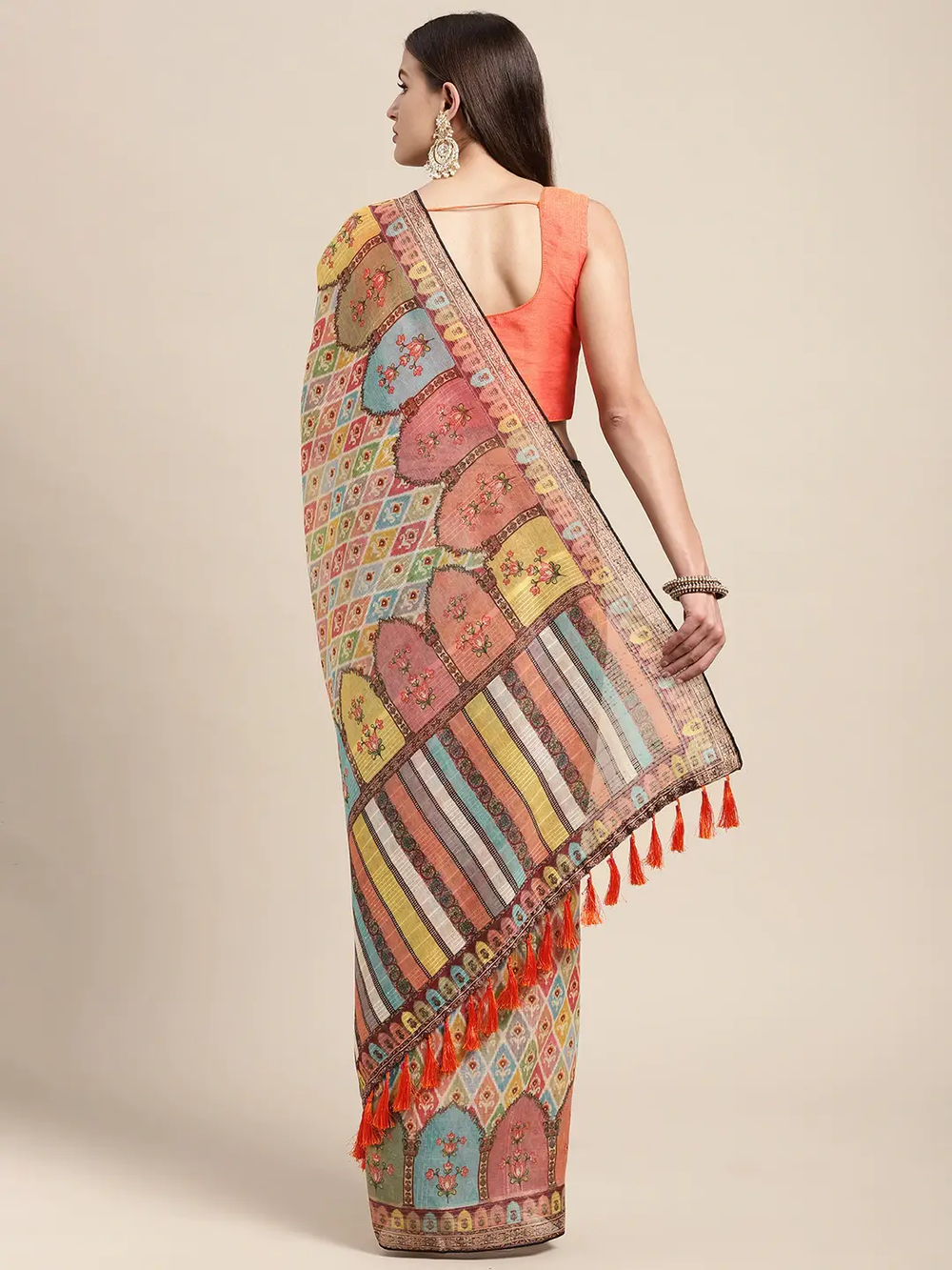 Soft Linen Kalamkari Block Print Sarees