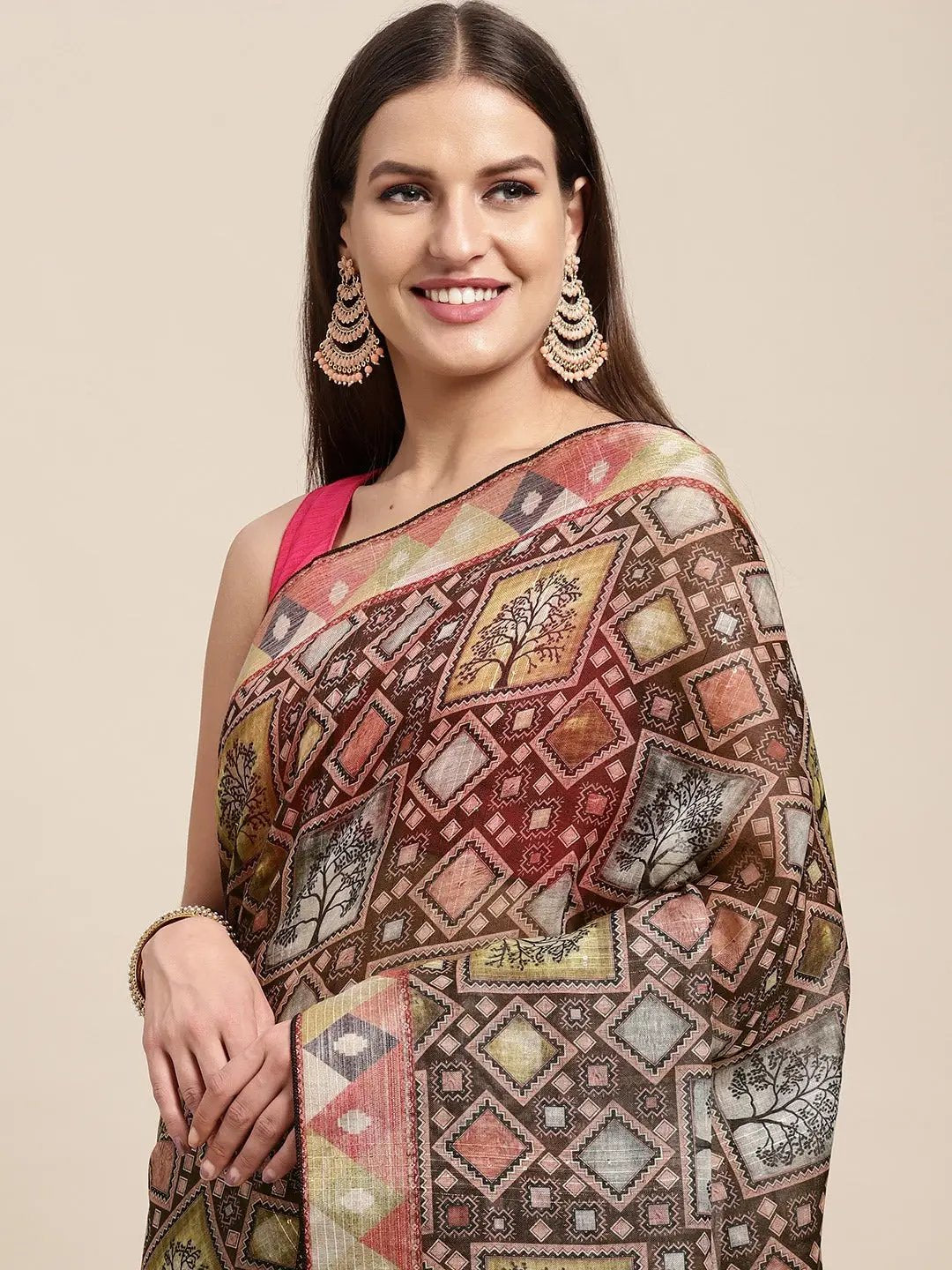 Soft Linen Kalamkari Block Print Party Wear Saree