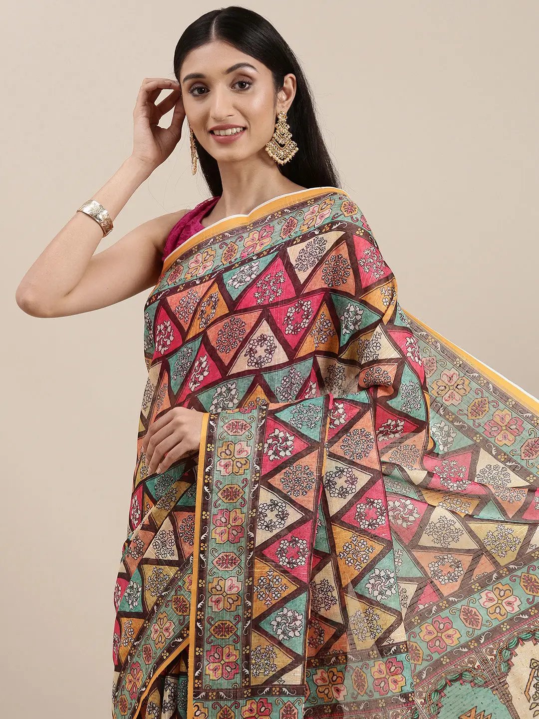  Stylish Soft Linen Kalamkari Party Wear Saree