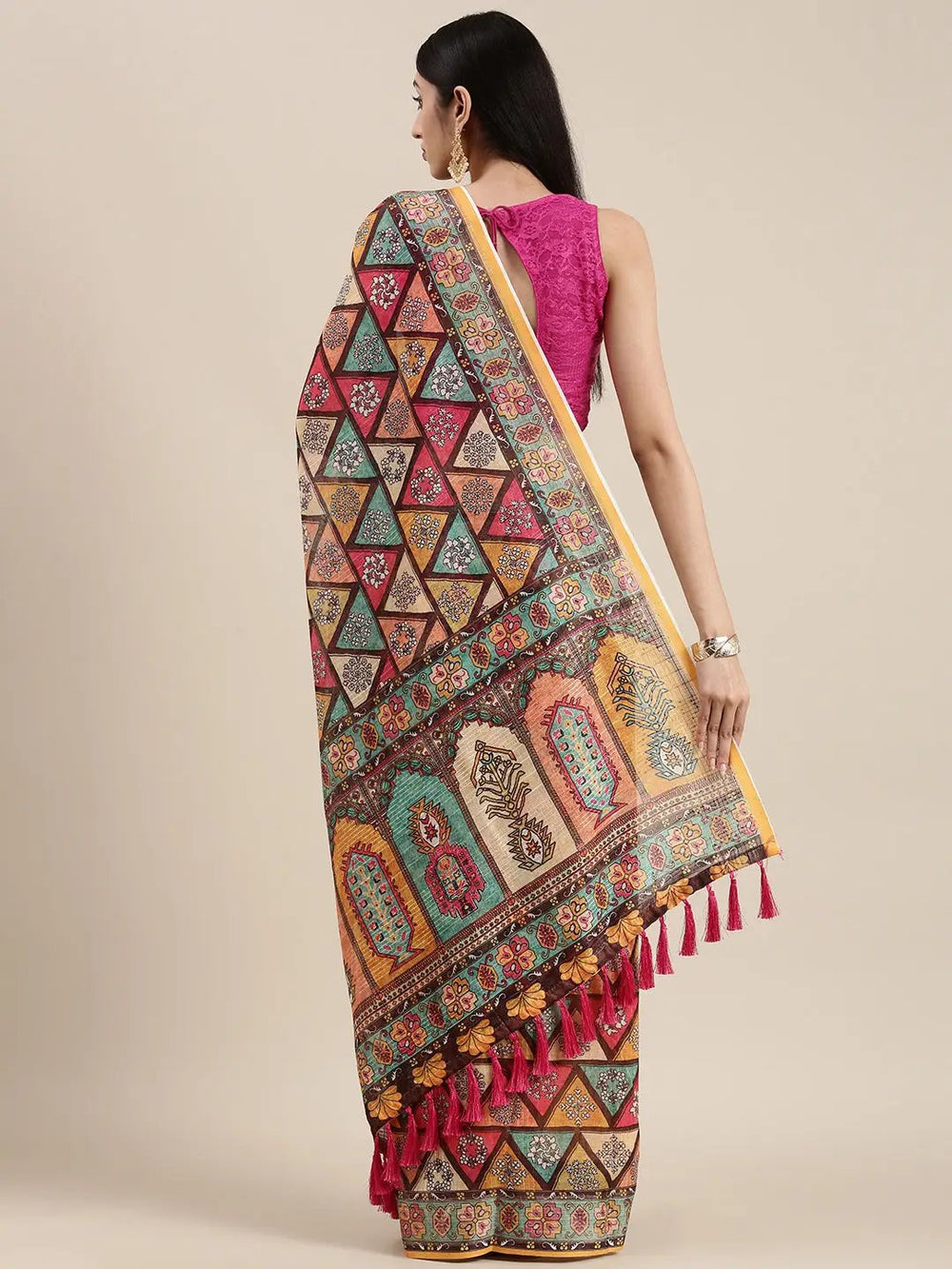  Stylish Soft Linen Kalamkari Party Wear Saree