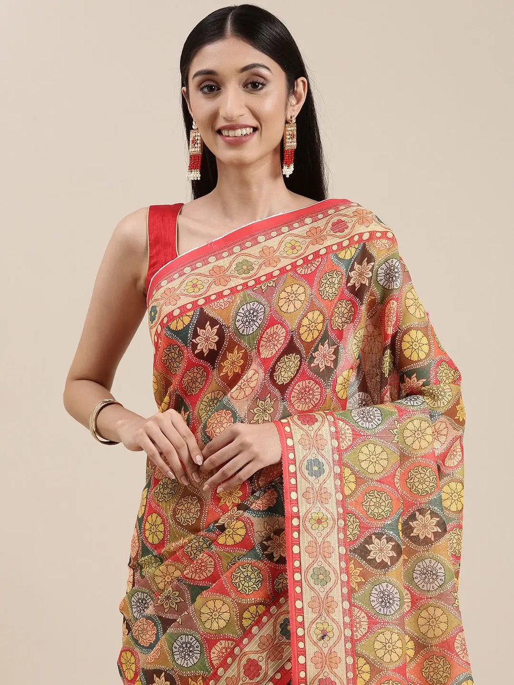 Latest Soft Linen Kalamkari Block Print Party Wear Saree