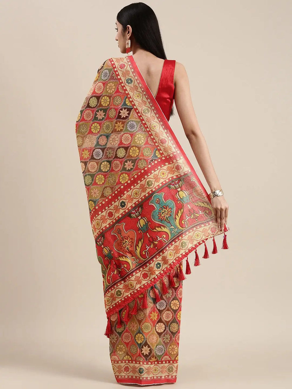 Latest Soft Linen Kalamkari Block Print Party Wear Saree