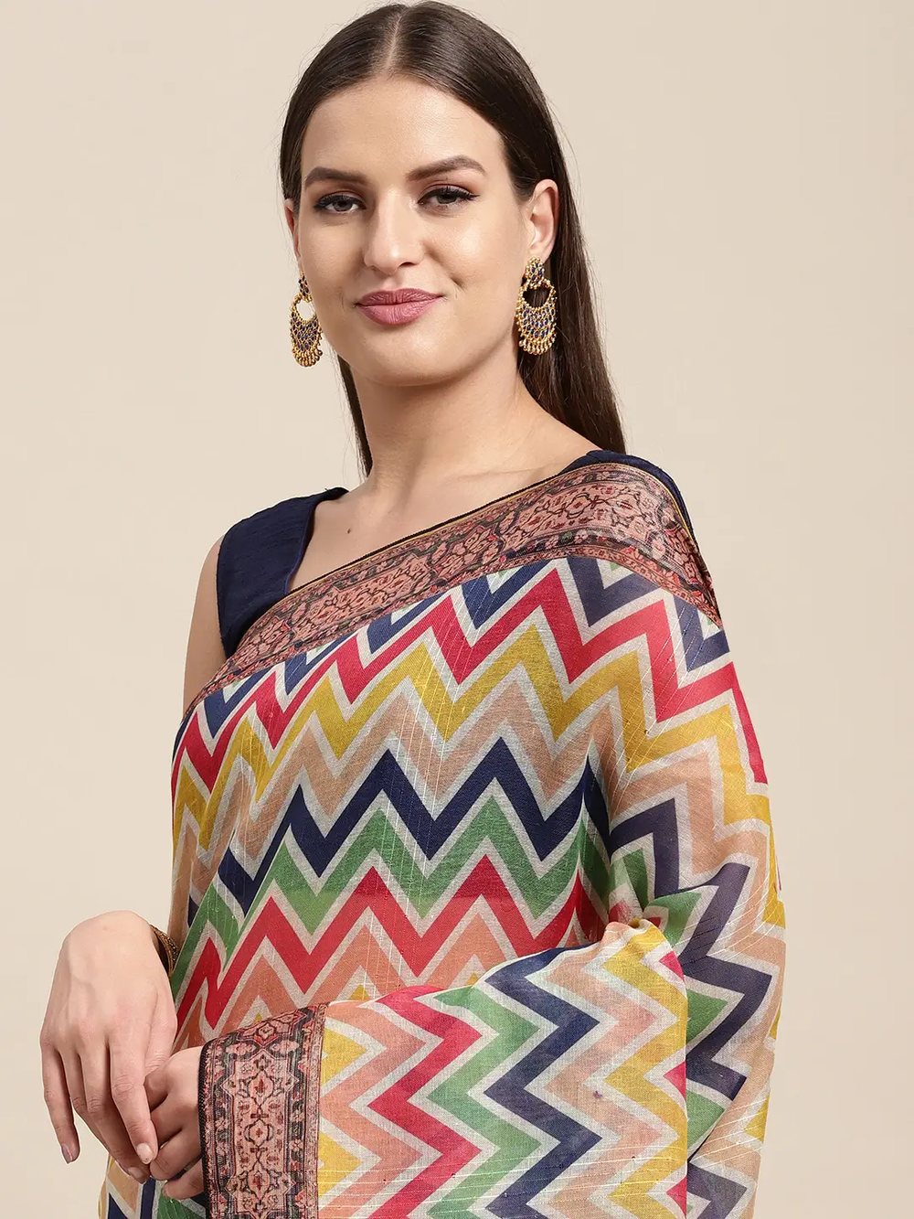 Soft Linen Kalamkari Block Print Party Wear Saree