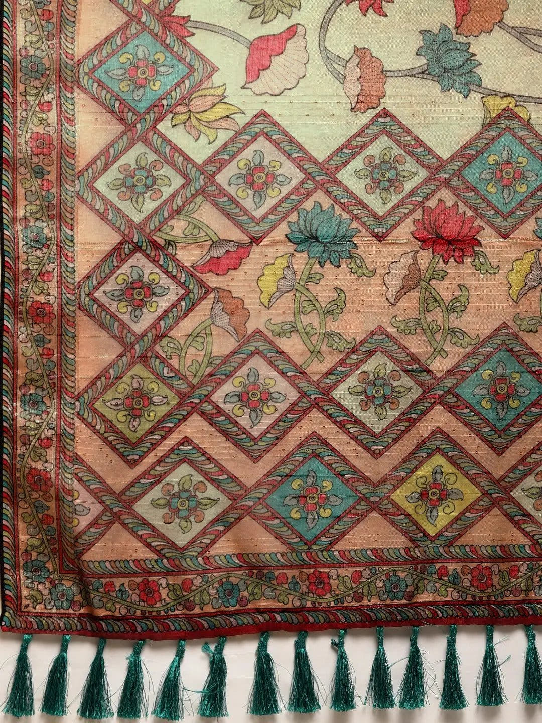 Soft Linen Kalamkari Block Print Sarees